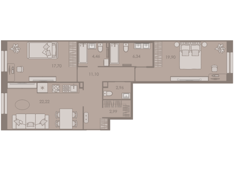 3-комнатная (Евро) квартира, 87.6 м² - планировка, фото №1