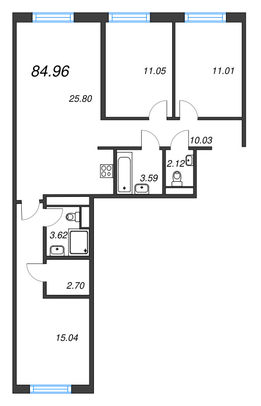 4-комнатная (Евро) квартира, 84.96 м² - планировка, фото №1