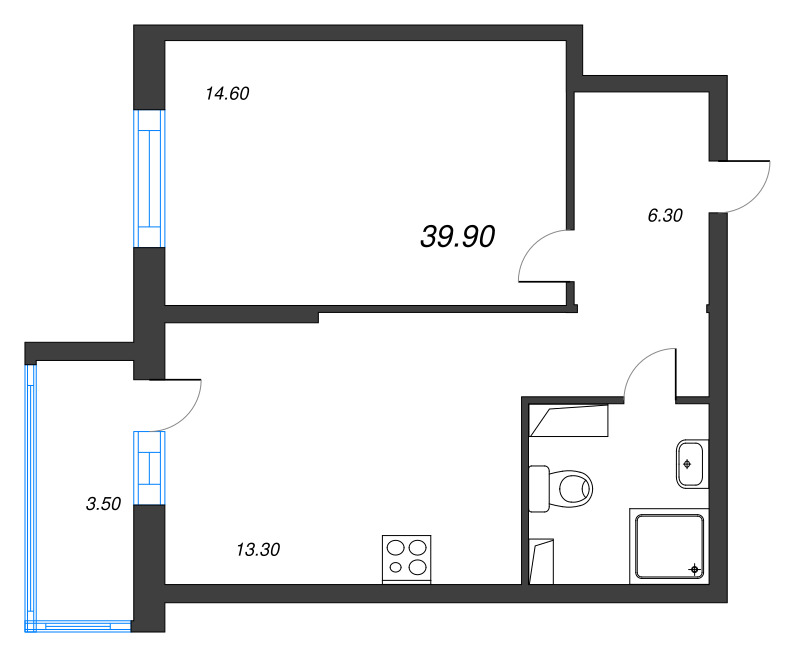 1-комнатная квартира, 39.4 м² в ЖК "LOVO" - планировка, фото №1