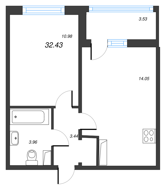 1-комнатная квартира, 32.43 м² в ЖК "Полис ЛАВрики" - планировка, фото №1