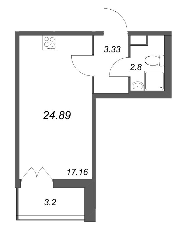 Квартира-студия, 24.89 м² в ЖК "Рождественский квартал" - планировка, фото №1