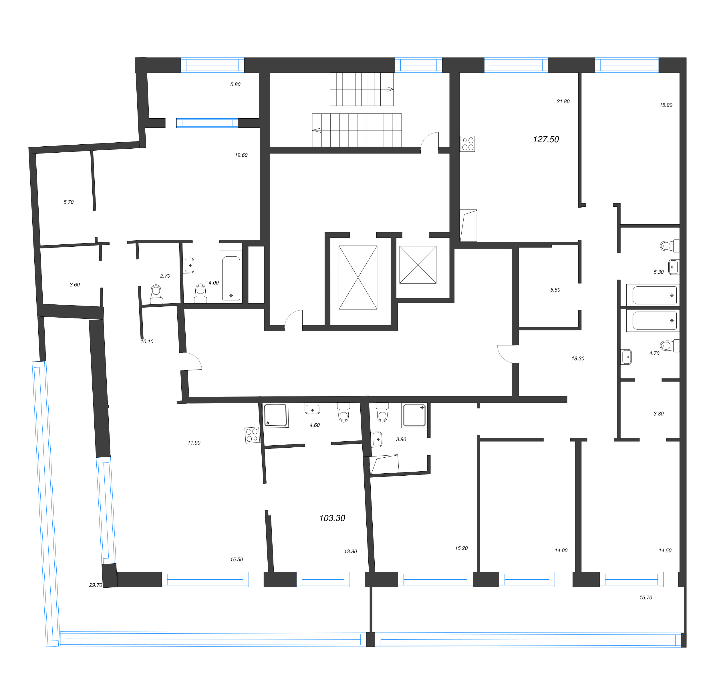 3-комнатная (Евро) квартира, 103.3 м² - планировка этажа