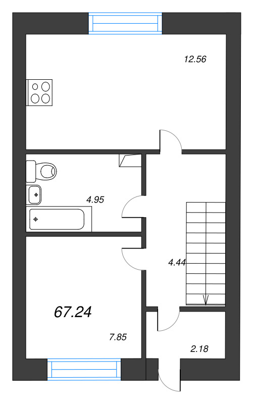 3-комнатная квартира, 67.08 м² - планировка, фото №1