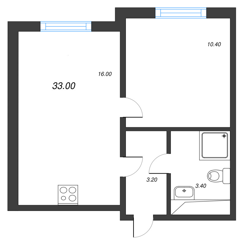 2-комнатная (Евро) квартира, 33 м² в ЖК "Дыбенко Парк" - планировка, фото №1