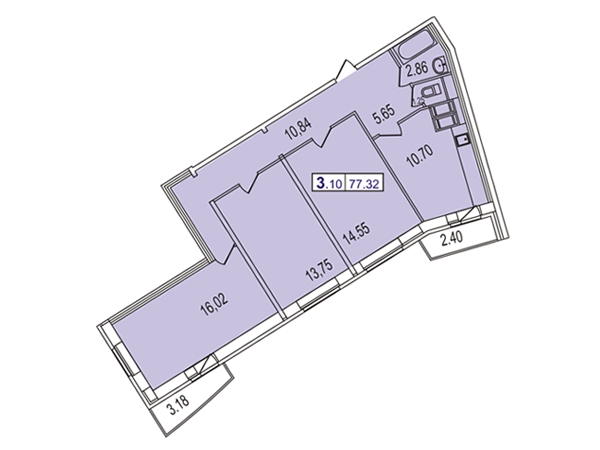 3-комнатная квартира, 76.3 м² в ЖК "Острова" - планировка, фото №1
