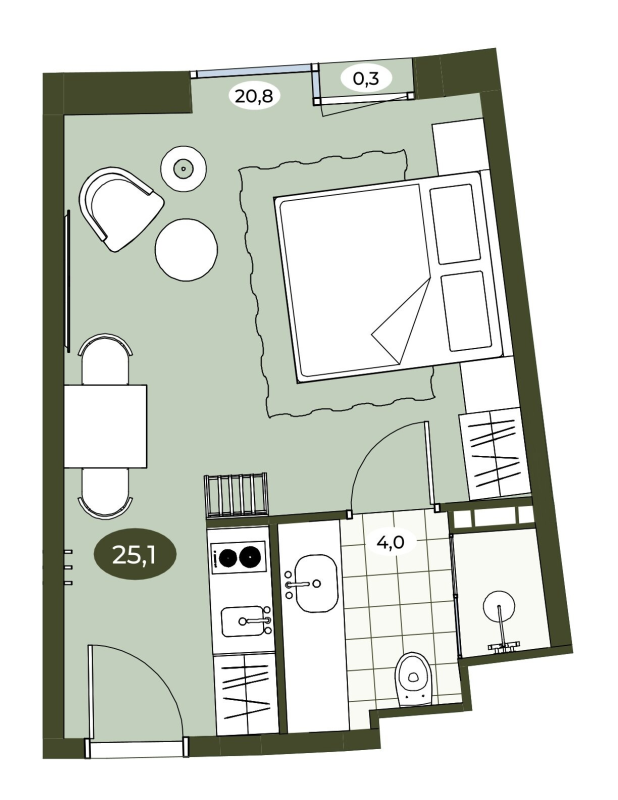 Квартира-студия, 24.9 м² в ЖК "Место в Рощино" - планировка, фото №1