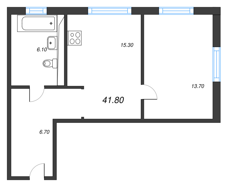 2-комнатная (Евро) квартира, 41.8 м² в ЖК "Руднева 15" - планировка, фото №1
