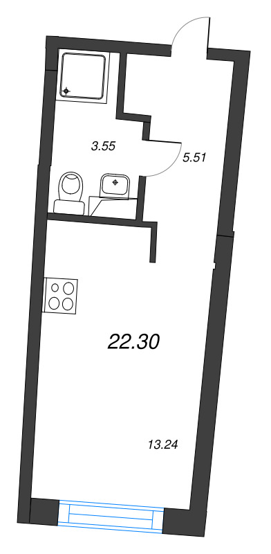 Квартира-студия, 22.3 м² в ЖК "Аквилон Riva" - планировка, фото №1