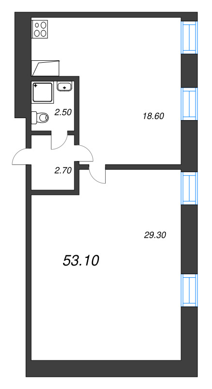 1-комнатная квартира, 47.6 м² в ЖК "Крона" - планировка, фото №1