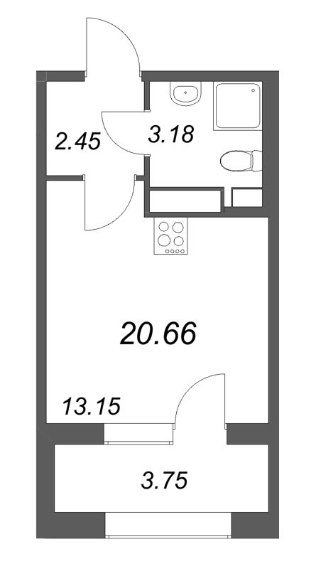 Квартира-студия, 20.66 м² в ЖК "Аурум" - планировка, фото №1