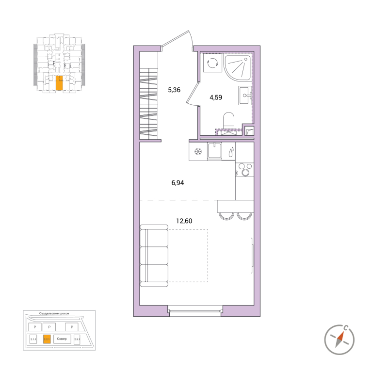 Квартира-студия, 29.49 м² в ЖК "Окла" - планировка, фото №1