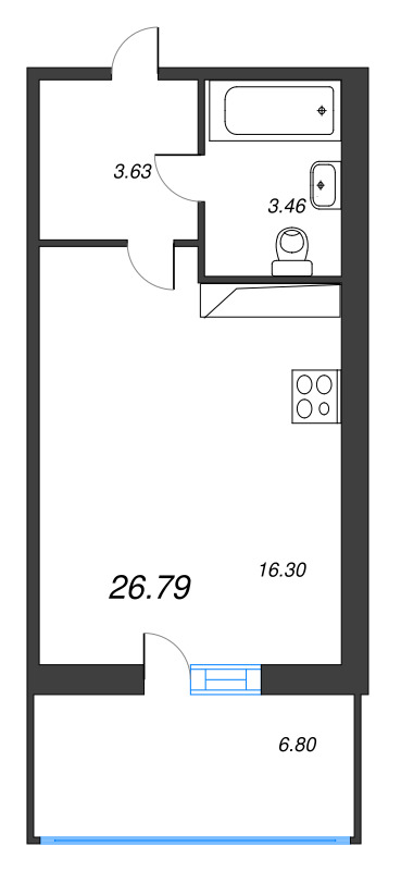 Квартира-студия, 25.2 м² в ЖК "Аквилон Stories" - планировка, фото №1