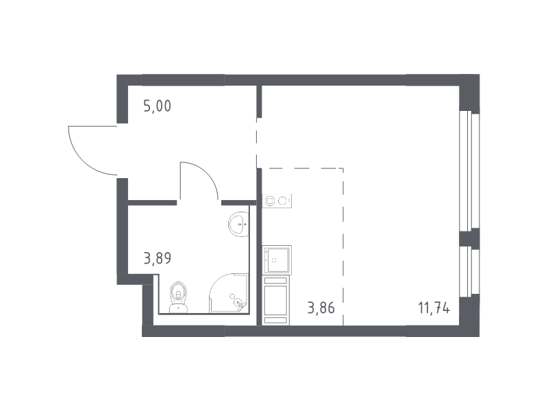 Квартира-студия, 24.49 м² в ЖК "Новое Колпино" - планировка, фото №1