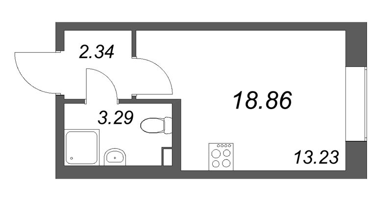 Квартира-студия, 18.86 м² в ЖК "Гранат" - планировка, фото №1