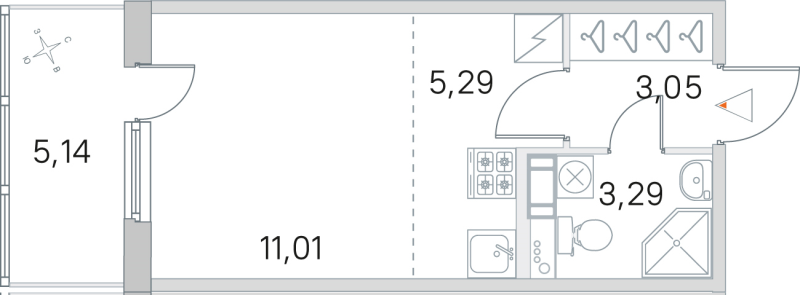 Квартира-студия, 22.64 м² - планировка, фото №1