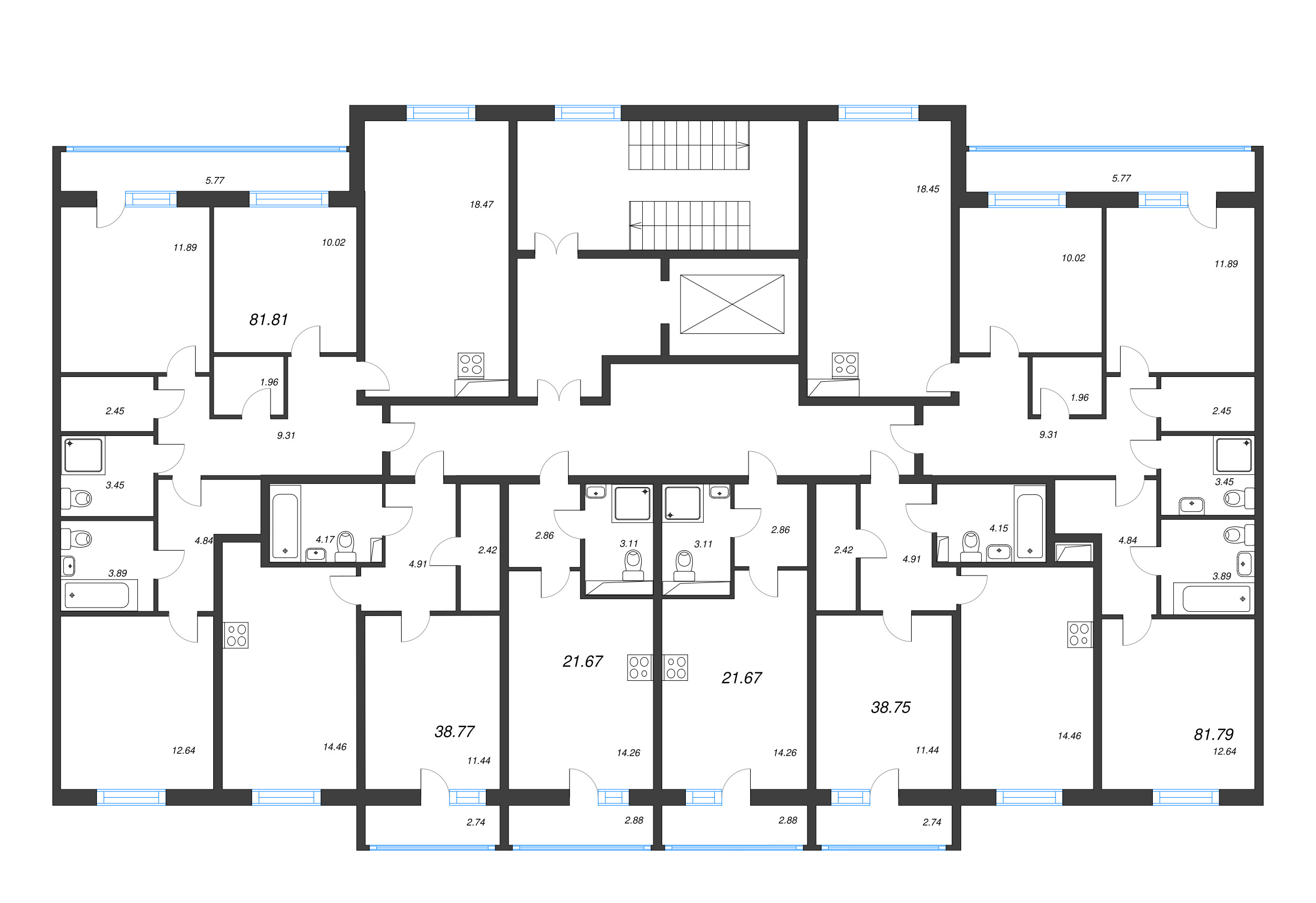 4-комнатная (Евро) квартира, 81.81 м² - планировка этажа