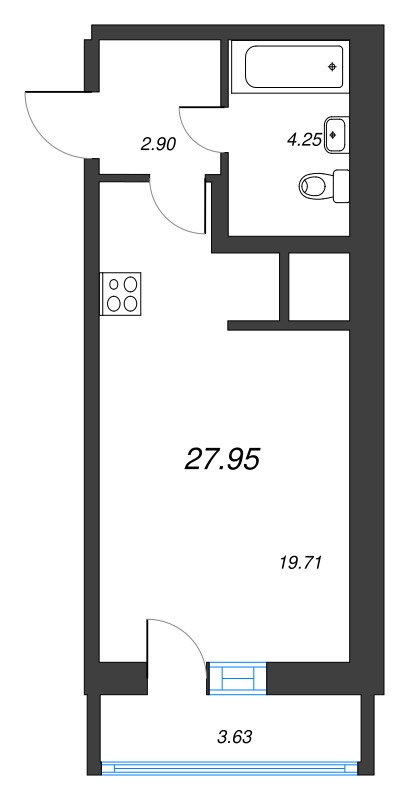 Квартира-студия, 27.95 м² в ЖК "Искра-Сити" - планировка, фото №1