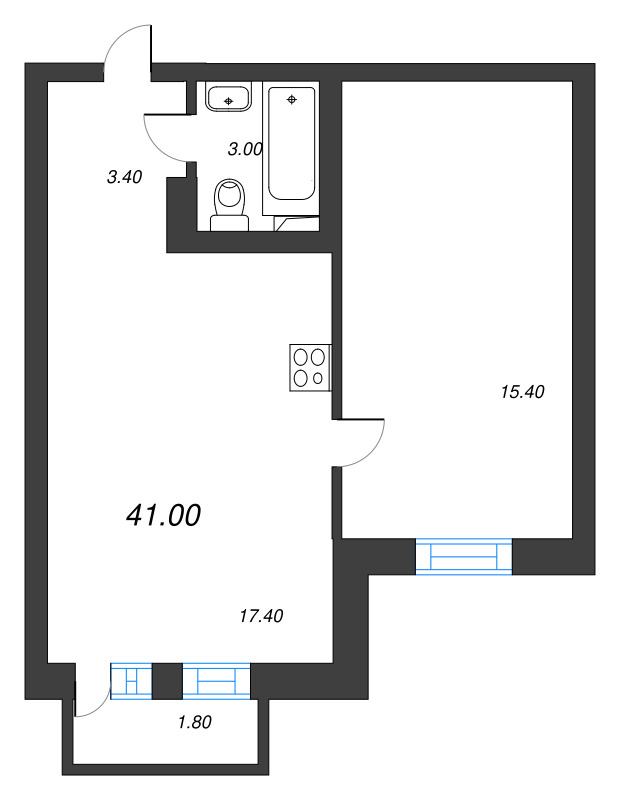 2-комнатная (Евро) квартира, 39.7 м² в ЖК "Эко Квартал Нега" - планировка, фото №1