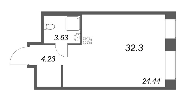 Квартира-студия, 32.3 м² - планировка, фото №1