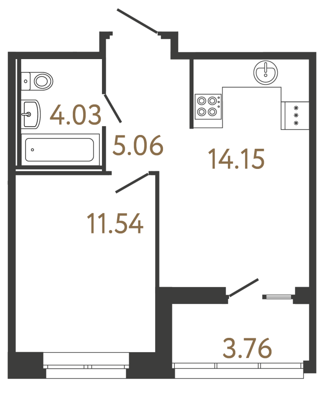 1-комнатная квартира, 34.78 м² в ЖК "Ultra City 3.0" - планировка, фото №1