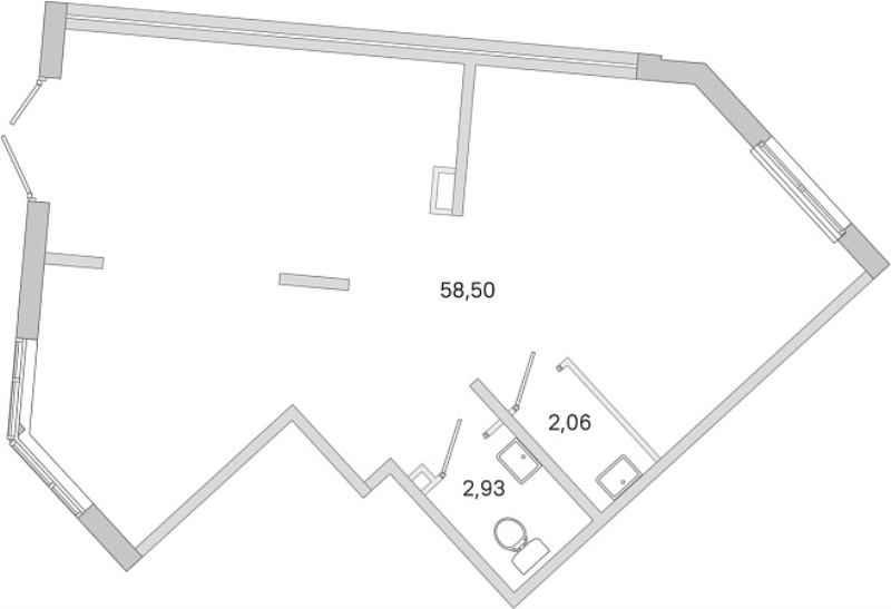 Помещение, 63.49 м² в ЖК "ЮгТаун" - планировка, фото №1