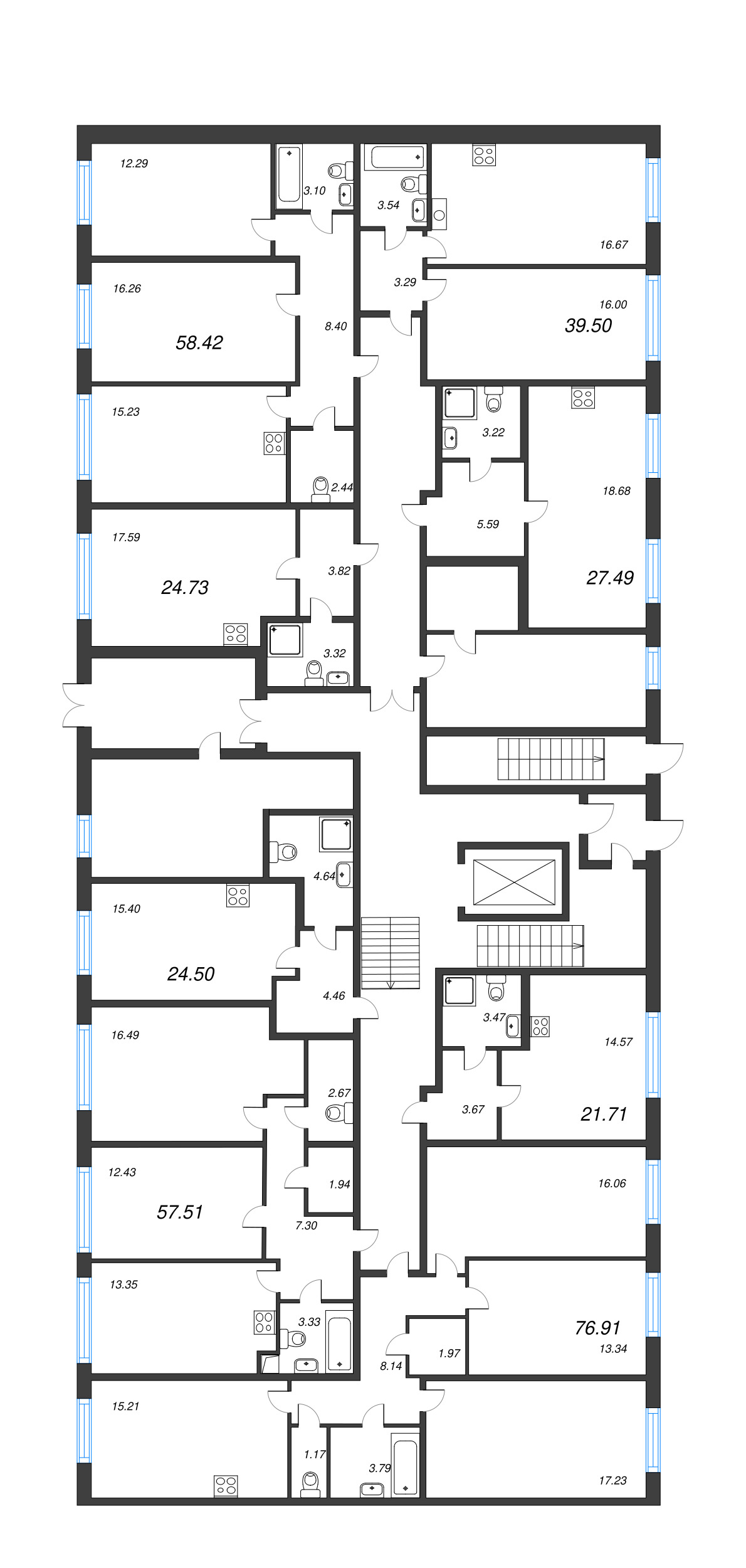 4-комнатная (Евро) квартира, 76.91 м² - планировка этажа