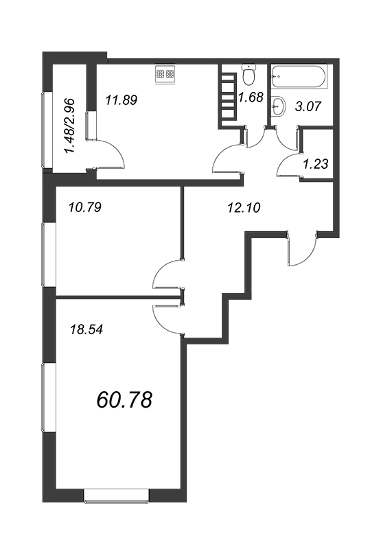 2-комнатная квартира, 60.6 м² - планировка, фото №1