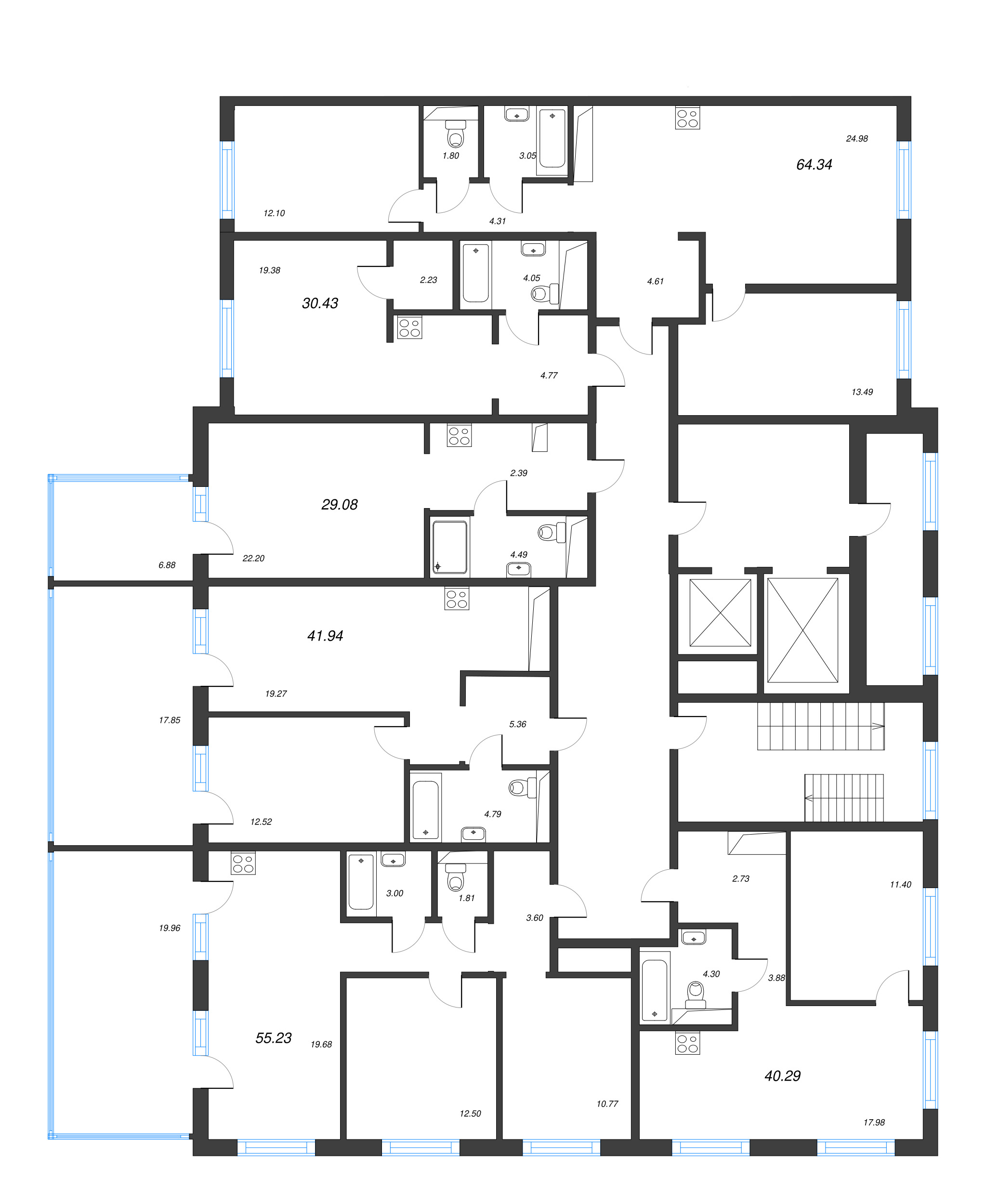 Квартира-студия, 30.43 м² в ЖК "Легенда Васильевского" - планировка этажа