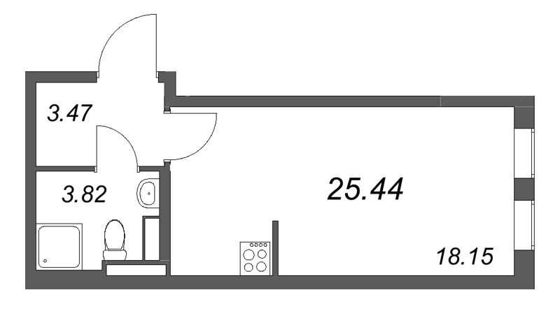 Квартира-студия, 25.44 м² в ЖК "Новая история" - планировка, фото №1
