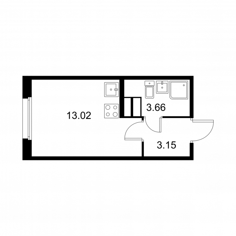 Квартира-студия, 19.83 м² - планировка, фото №1