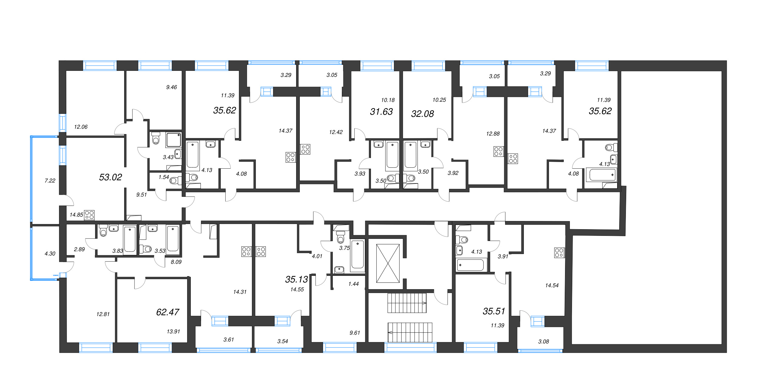 1-комнатная квартира, 32.08 м² в ЖК "Уютный" - планировка этажа