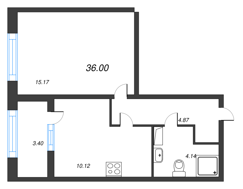 1-комнатная квартира, 36 м² в ЖК "БелАрт" - планировка, фото №1