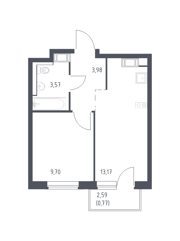 1-комнатная квартира, 31.19 м² в ЖК "Квартал Торики" - планировка, фото №1