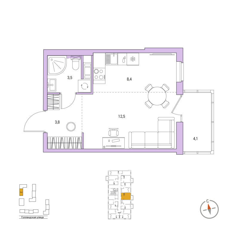 Квартира-студия, 29.4 м² в ЖК "Янила Форест" - планировка, фото №1