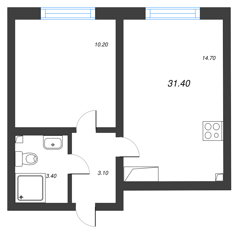 1-комнатная квартира, 31.4 м² в ЖК "Ручьи" - планировка, фото №1