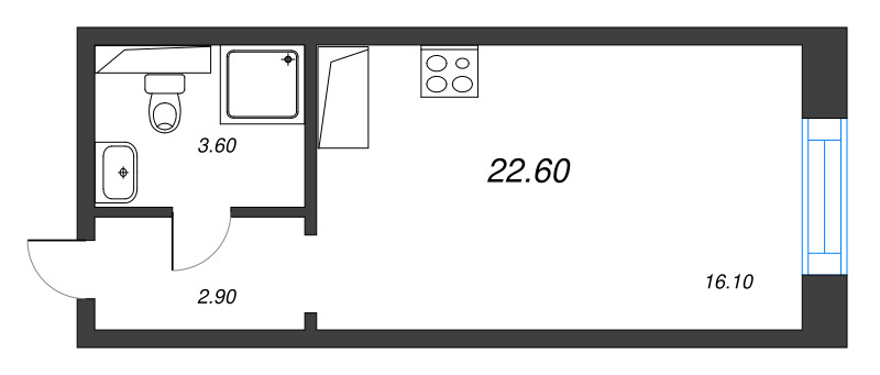 Квартира-студия, 22.6 м² в ЖК "Большая Охта" - планировка, фото №1