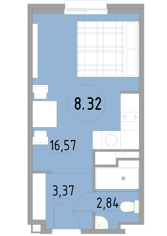 Квартира-студия, 22.78 м² в ЖК "Cosmos Smart Yuzhny" - планировка, фото №1
