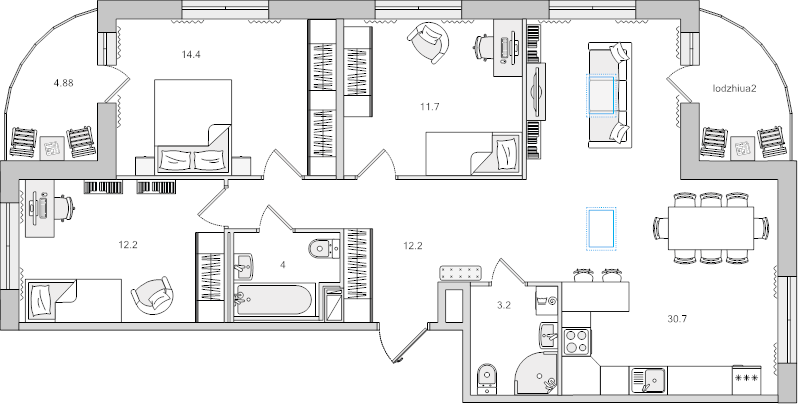 4-комнатная (Евро) квартира, 88.4 м² в ЖК "Dreamline" - планировка, фото №1