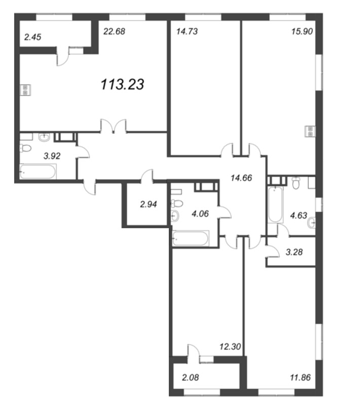 5-комнатная (Евро) квартира, 113.23 м² в ЖК "БелАрт" - планировка, фото №1