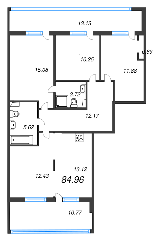4-комнатная (Евро) квартира, 92.13 м² - планировка, фото №1