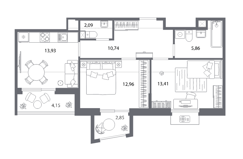 2-комнатная квартира, 67.8 м² в ЖК "Респект" - планировка, фото №1