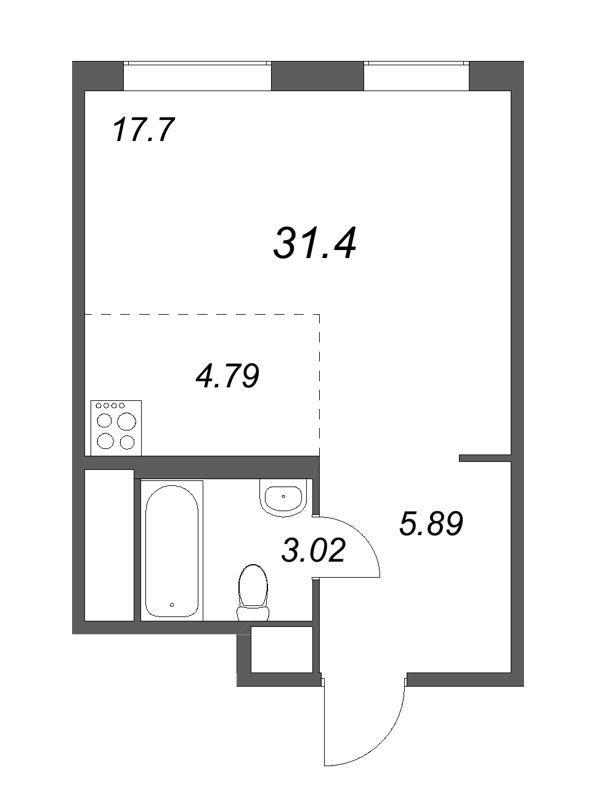 Квартира-студия, 31.4 м² - планировка, фото №1