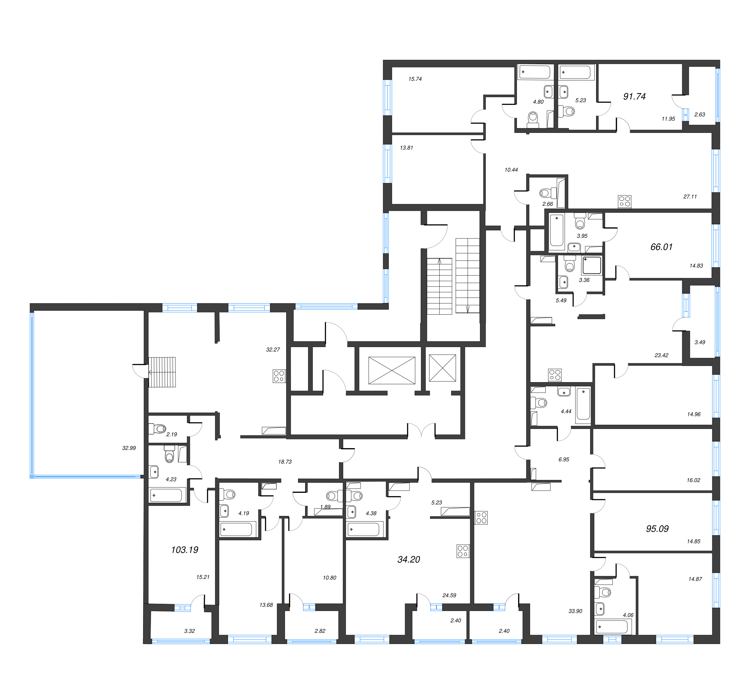 4-комнатная (Евро) квартира, 133.37 м² в ЖК "Чёрная речка" - планировка этажа