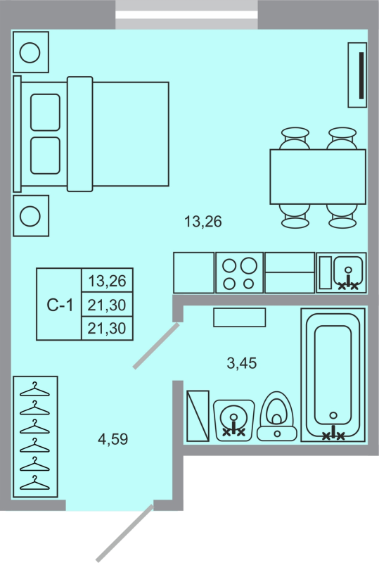 Квартира-студия, 21.3 м² - планировка, фото №1