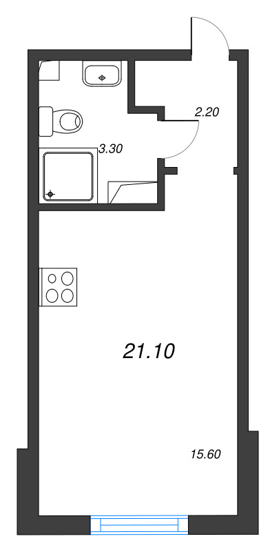 Квартира-студия, 21.1 м² в ЖК "Дыбенко Парк" - планировка, фото №1