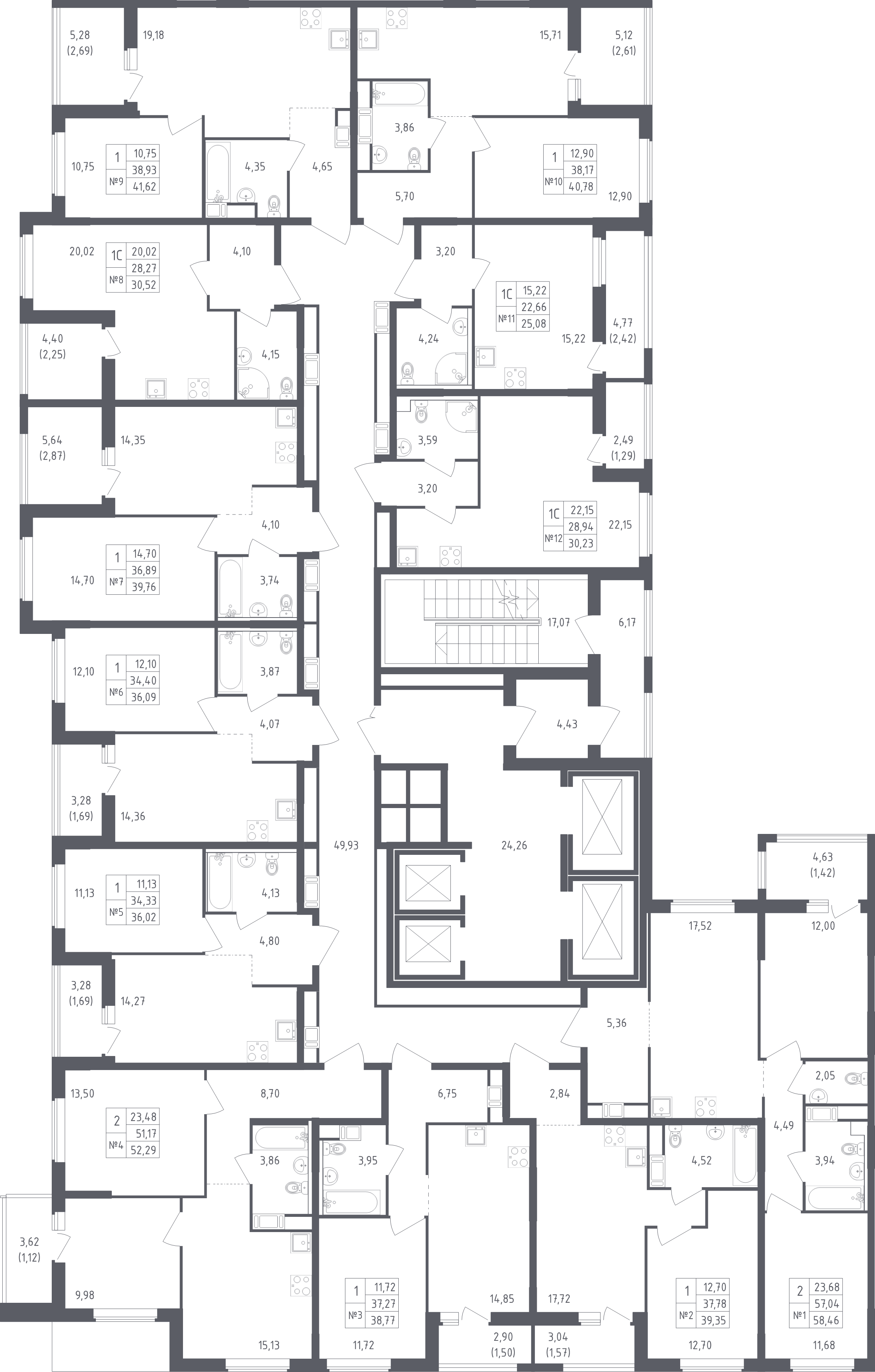 2-комнатная (Евро) квартира, 39.35 м² в ЖК "Южная Нева" - планировка этажа