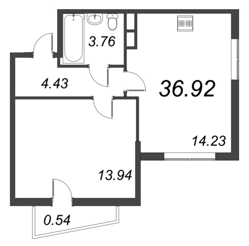 1-комнатная квартира, 36.92 м² в ЖК "VEREN NORT сертолово" - планировка, фото №1