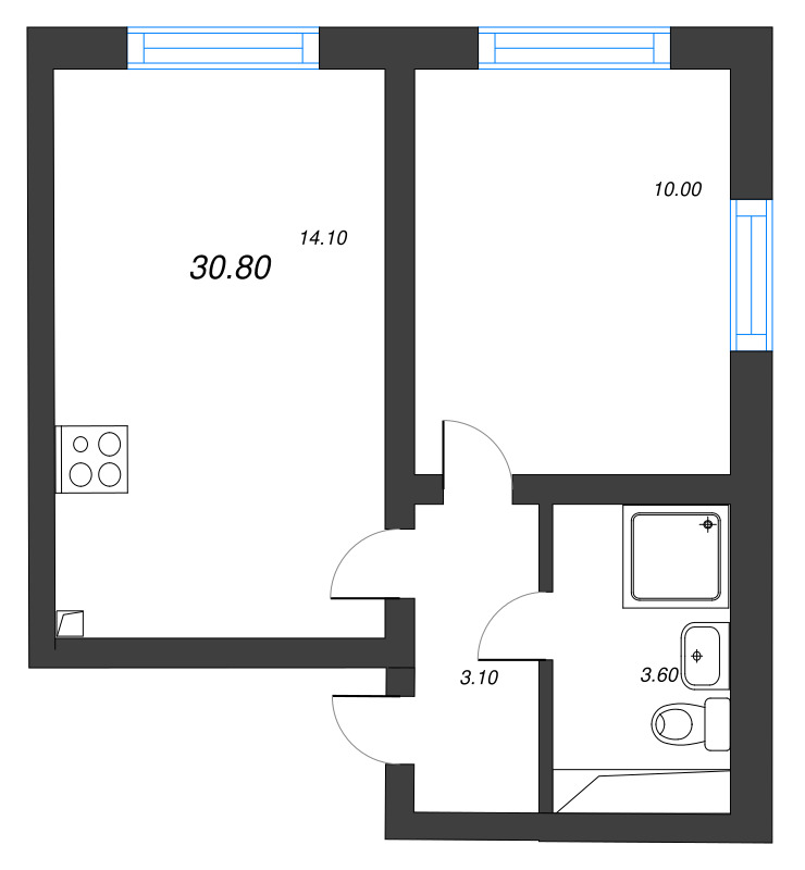 1-комнатная квартира, 30.8 м² в ЖК "Ручьи" - планировка, фото №1
