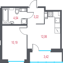 1-комнатная квартира, 31.72 м² в ЖК "Город-спутник Южный" - планировка, фото №1