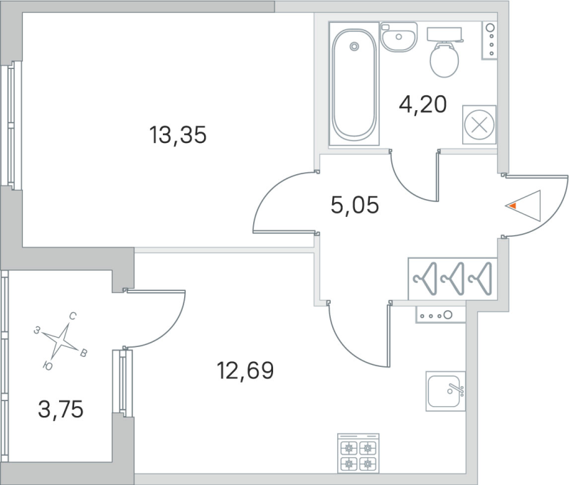 1-комнатная квартира, 35.29 м² в ЖК "Любоград" - планировка, фото №1